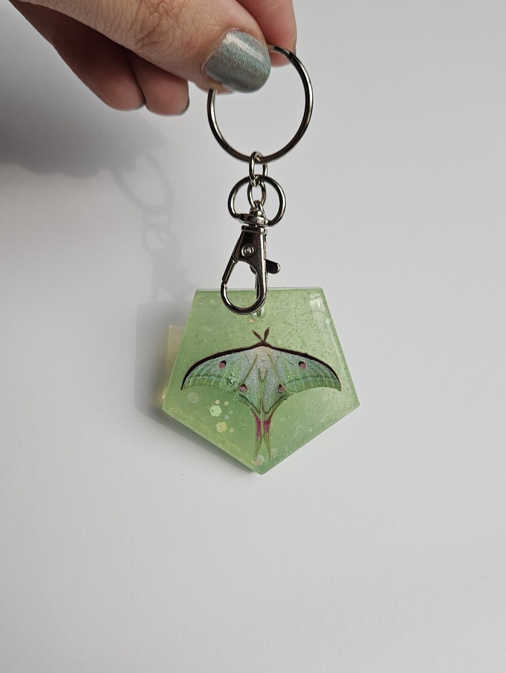 Handmade Luna Moth & Green Resin Keychain